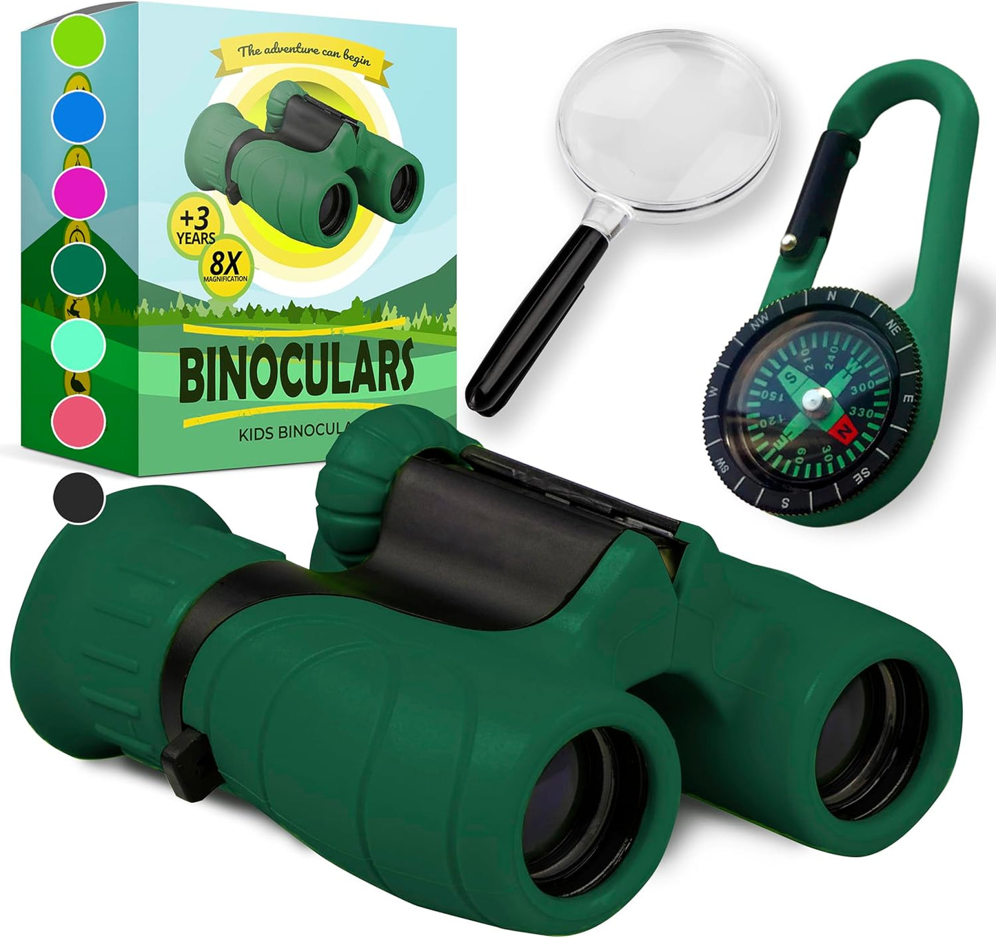 Binoculars for Kids – Perfect Toy for Little Boys and Girls – Extensive Set Incl. Magnifying Glass & Compass – Powerful Magnification 8X21 – 3 to 12 Year Old Kids for Toddler