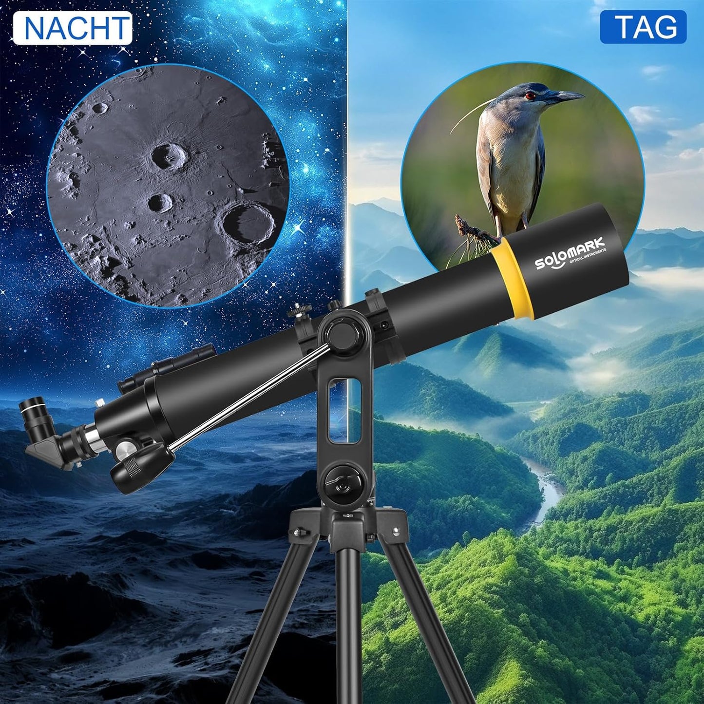 Telescope, Telescopes for Adults Astronomy Professional, 90mm Aperture 1000mm High Powered Telescope for Beginners & Kids with Precision Adjustment Vertisteel AZ Mount Tripod Phone Adapter