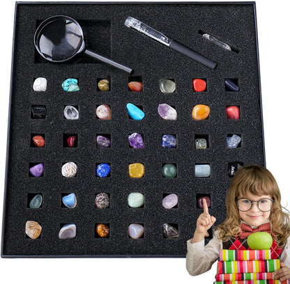 Rock Collection for Kids | Educational Set on Minerals - Real Gemstones, Gemstones & Crystals & Minerals & Minerals Kit for Earth Science Activities