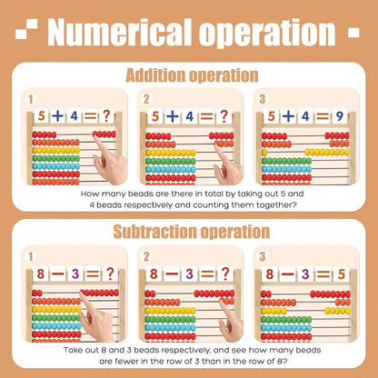 Wooden Abacus for Kids Math - 10-Row Counting Toy with 100 Beads, Number Cards & Counting Sticks, Educational Counters for Kids Math Gift for Age 3 4 5 6 7 Year Old Boy Girl