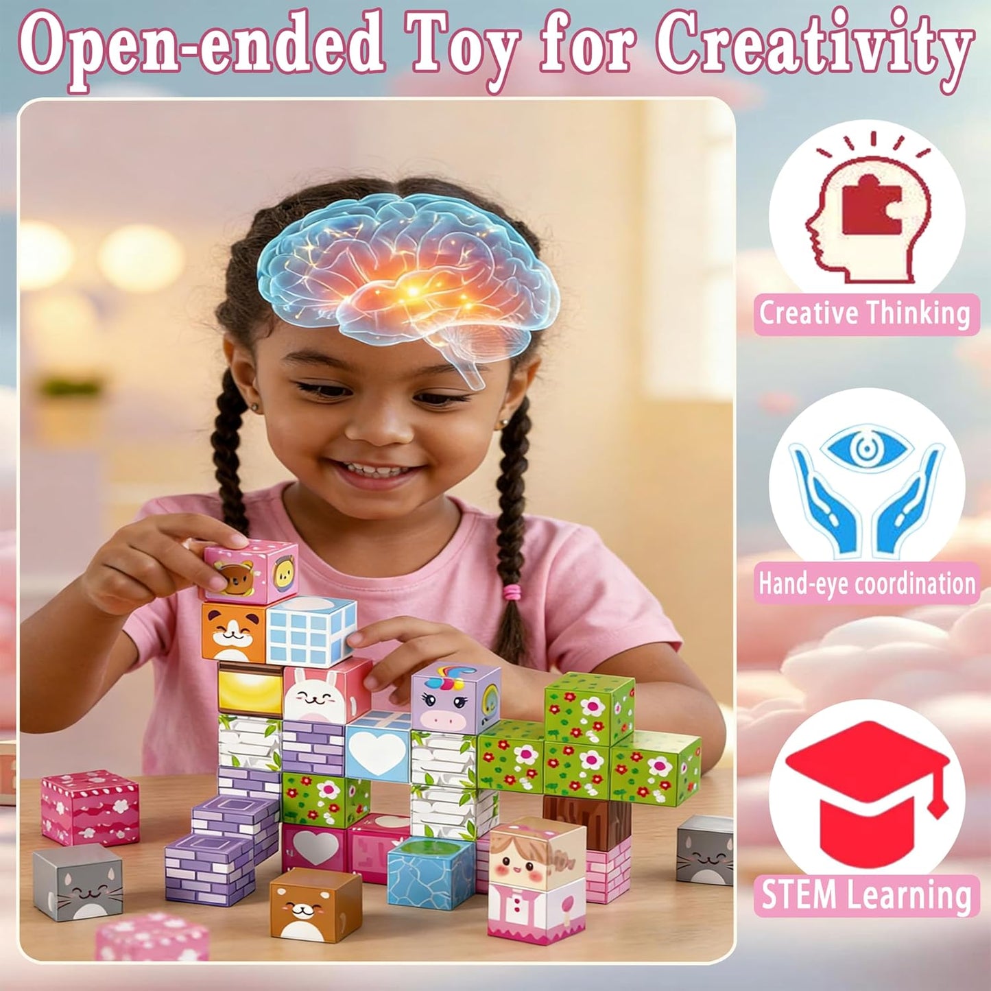 Magnetic Blocks,100 PCS Build Magnetic Santa Chimney Xmas Tree Gift World, STEM Construction Magnetic Cube for Boys Girls Age 3 4 5 6 7 8 9 10,Sensory Stacking Toy Christmas Birthday Gifts for Kids