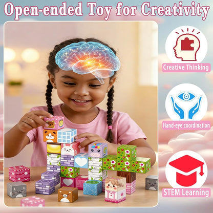 Magnetic Blocks,100 PCS Build Magnetic Santa Chimney Xmas Tree Gift World, STEM Construction Magnetic Cube for Boys Girls Age 3 4 5 6 7 8 9 10,Sensory Stacking Toy Christmas Birthday Gifts for Kids