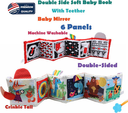 Bebe Mondo Teddy Bear Tummy Time Toy with Mirror, Soft Baby Book for 0-3-6-12 Months, Infant Sensory Developmental Toy, Shower Baby Gifts,Activity Quiet Cloth Book for Newborns,1-2 Year Old Book-Night