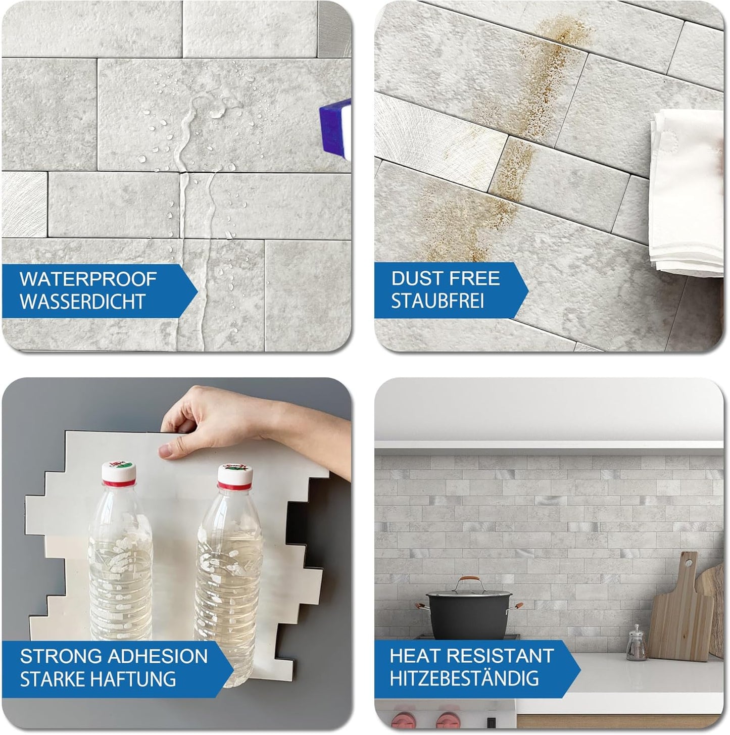 MOFIT Backsplash Tile for Kitchen Peel and Stick Stone Matte Finish,Bathroom Tiles Stickers 3D Wall Panel Linear Mosaic Marble Backsplash Waterproof(5sheets,Blue Green Gray)