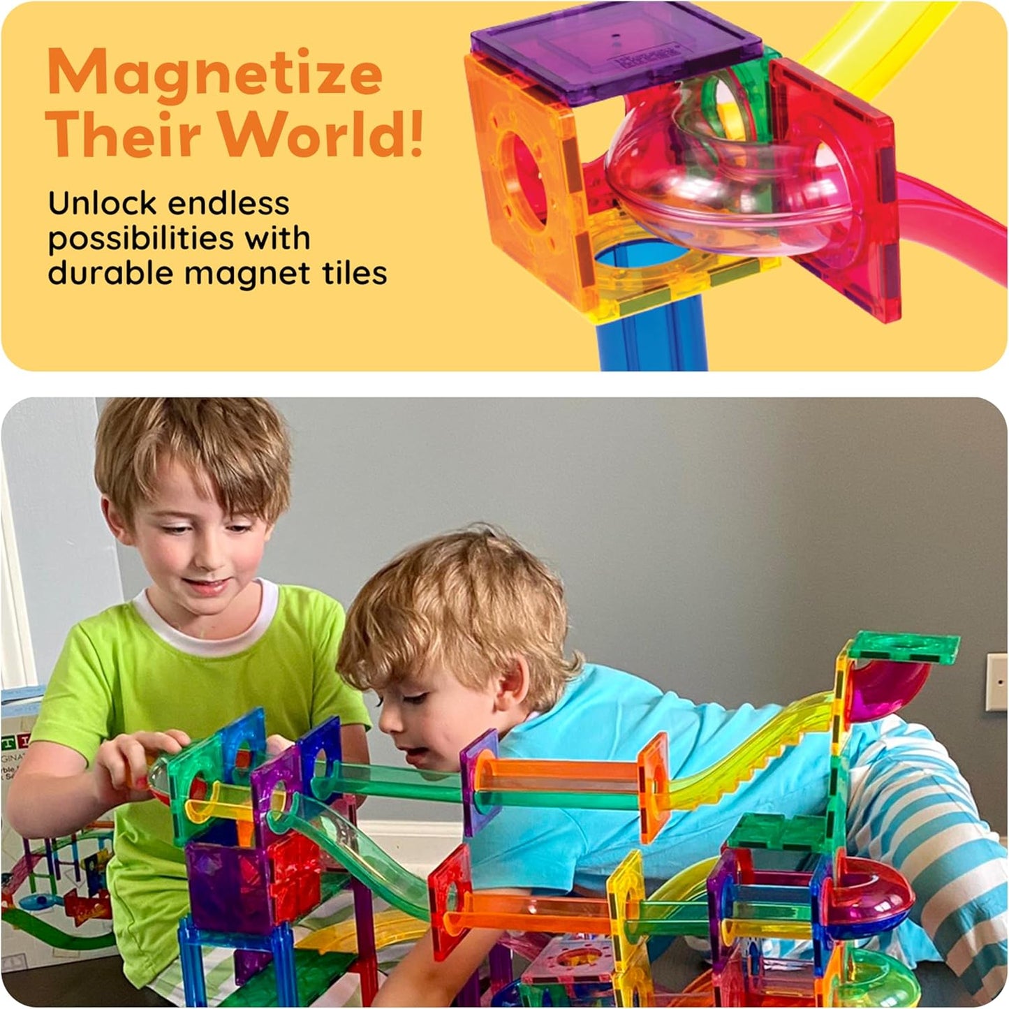 PicassoTiles 50pcs Magnetic Tiles Marble Run for Kids Race Track Toy Marble Maze Sensory Toys for Toddlers STEM Educational Set Magnet Building Blocks Construction Building Tiles Boys Girls 3+ PTG50