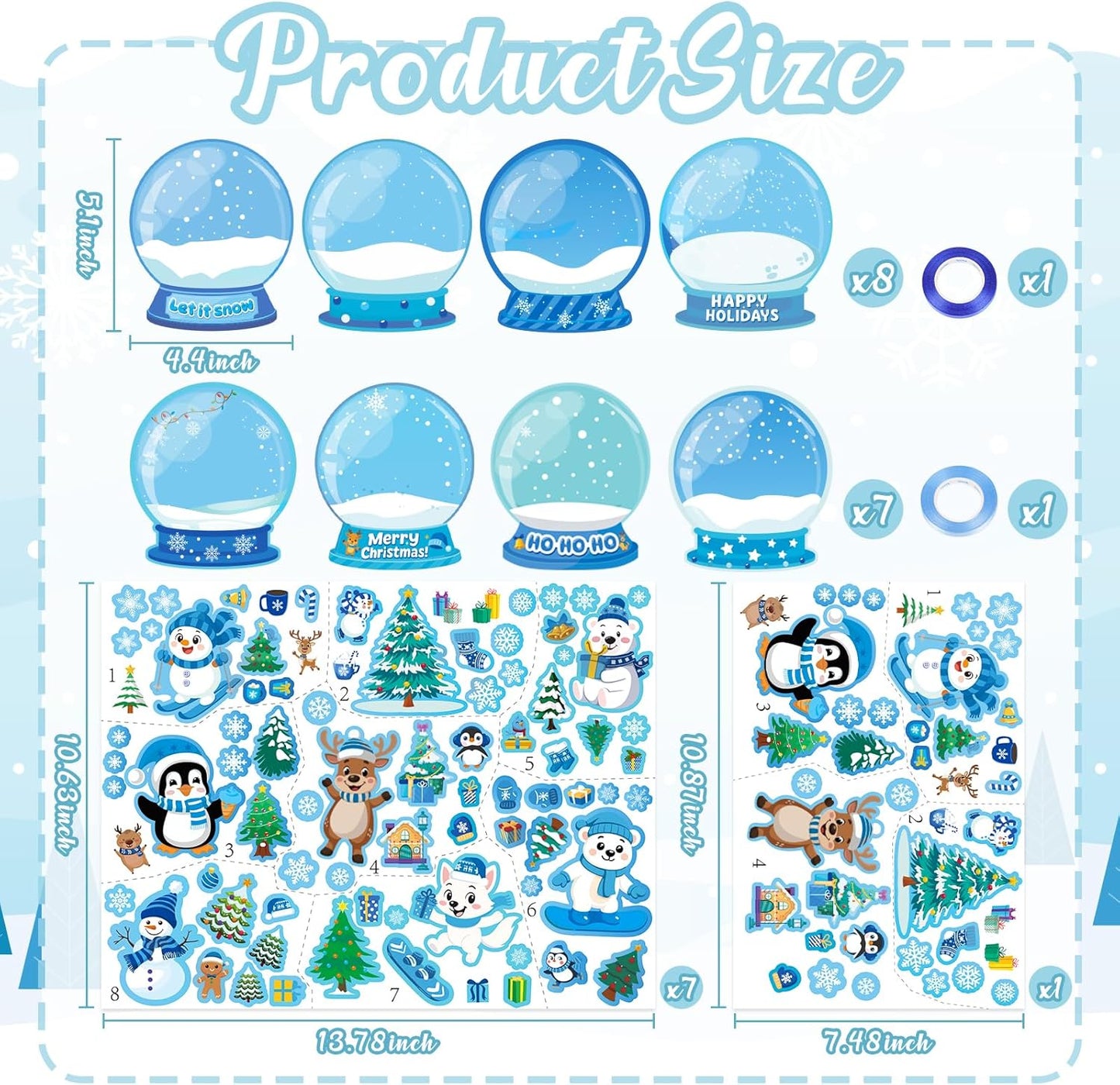 60Pcs Winter Craft Snow Globe Kit for Kids - DIY Polar Animals Stickers Make Your Own Hanging Ornaments Bulk for Christmas Holiday Party Favors