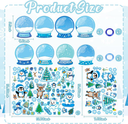 60Pcs Winter Craft Snow Globe Kit for Kids - DIY Polar Animals Stickers Make Your Own Hanging Ornaments Bulk for Christmas Holiday Party Favors