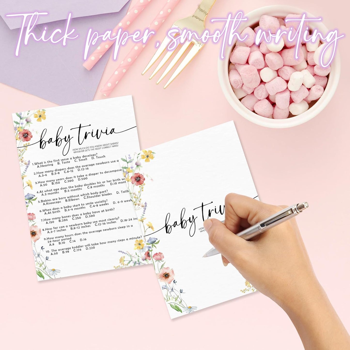 Spring Wildflowers Predictions & Advice Theme Baby Shower Games for New Parents - 50 Flowers Game Cards for Boys & Girls -Gender Neutral Gender Reveal Baby Announcement Activities Supplies & Decor-A02
