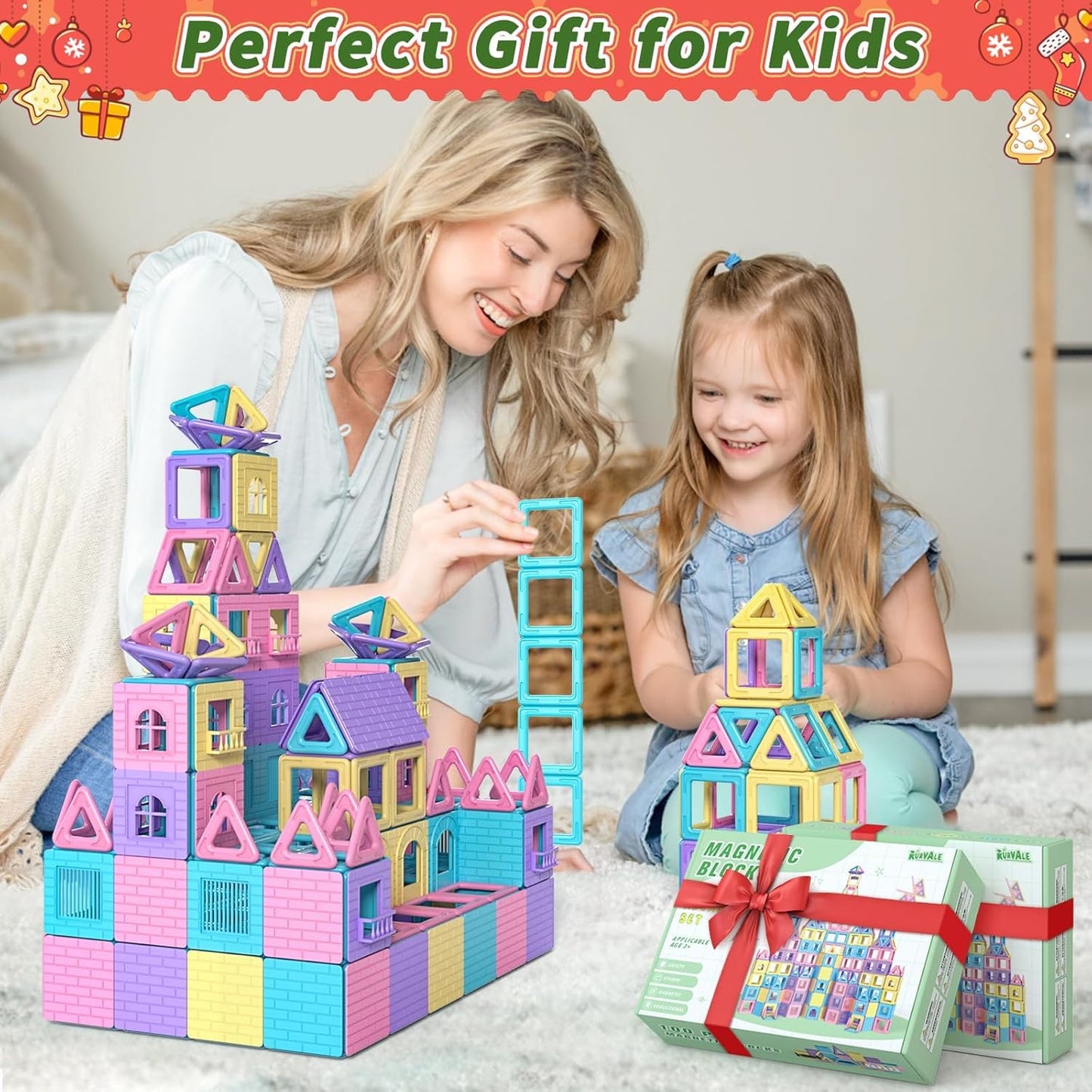 Toddler Girl Toys, Magnetic Tiles 44pcs, Birthday Gifts Ideas for Girls Age 3-5, Magnetic Building Blocks, Magnet STEM Montessori Toddler Kids Christmas Toys Gifts for 3 4 5 6 7 Year Old Girls