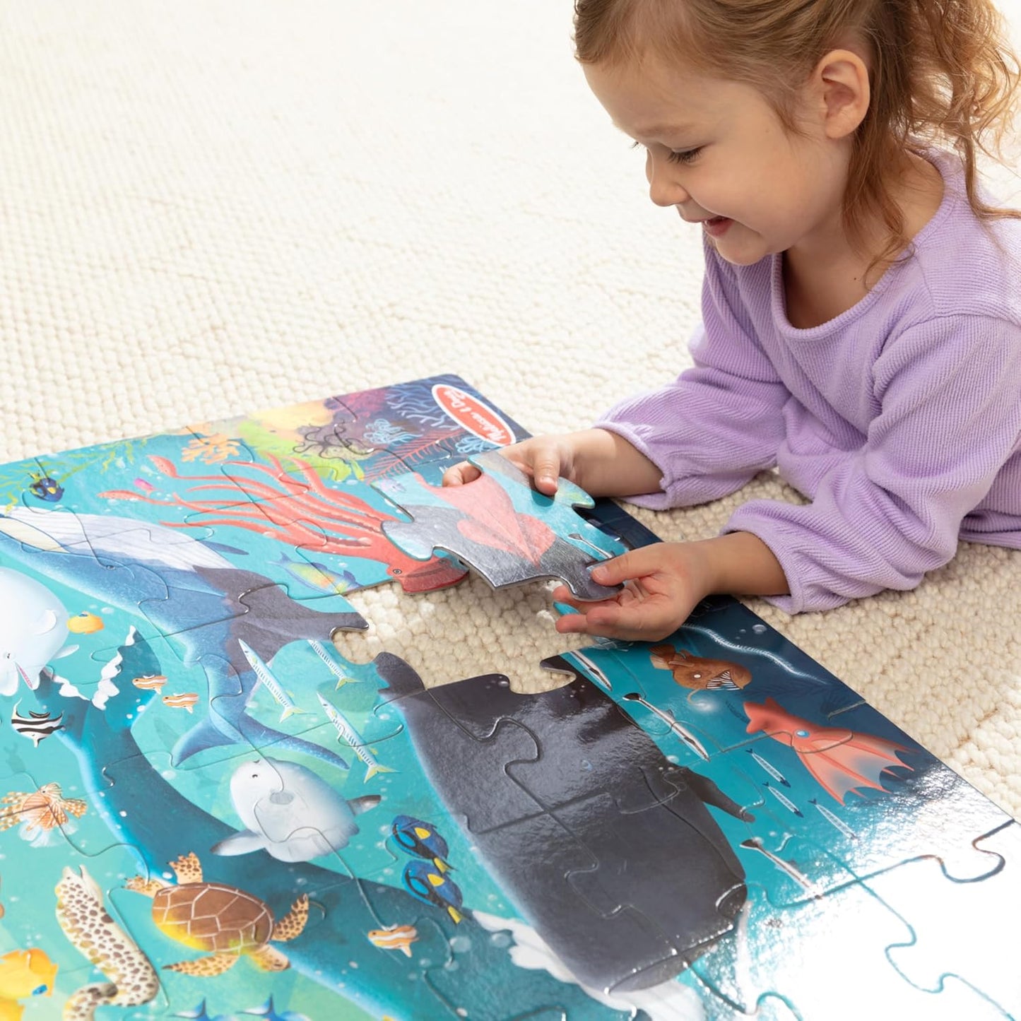 Melissa & Doug Underwater Jumbo Floor Puzzle, 48-Piece Ocean-Themed Jigsaw Puzzle with Sea Animals and Illustrated Guide, 3 x 2 Foot Kids Puzzles for Toddlers Ages 3+