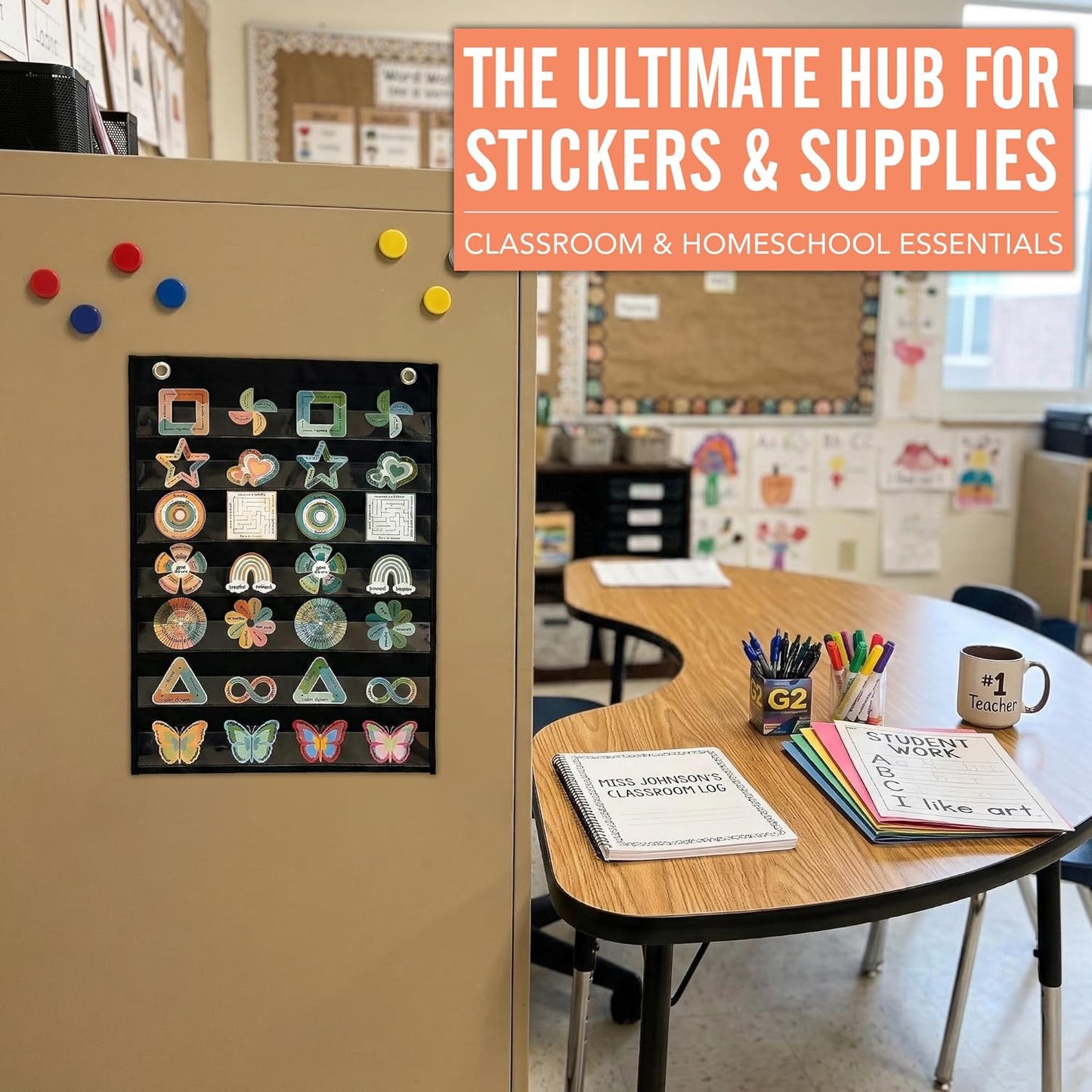 Magnetic Pocket Chart for Classroom - Small 7 Pocket Chart for Word Wall Daily Schedule Sentence Strips Sticker Display, Black Teacher Supplies for Preschool Elementary & Home