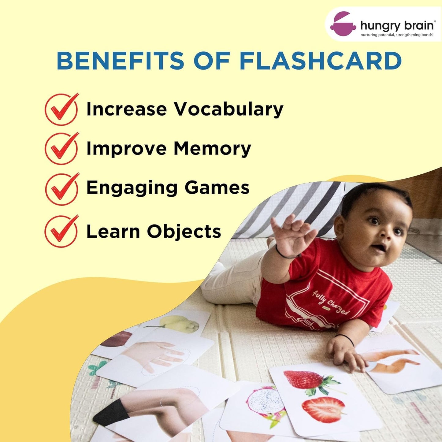 Hungry Brain Capital Alphabet High Contrast Baby Flash Cards 3 Months to 6 Years | Visual Stimulation Cards | Brain Development, Montessori Early Learning for Toddlers, Infants, Preschool Kids