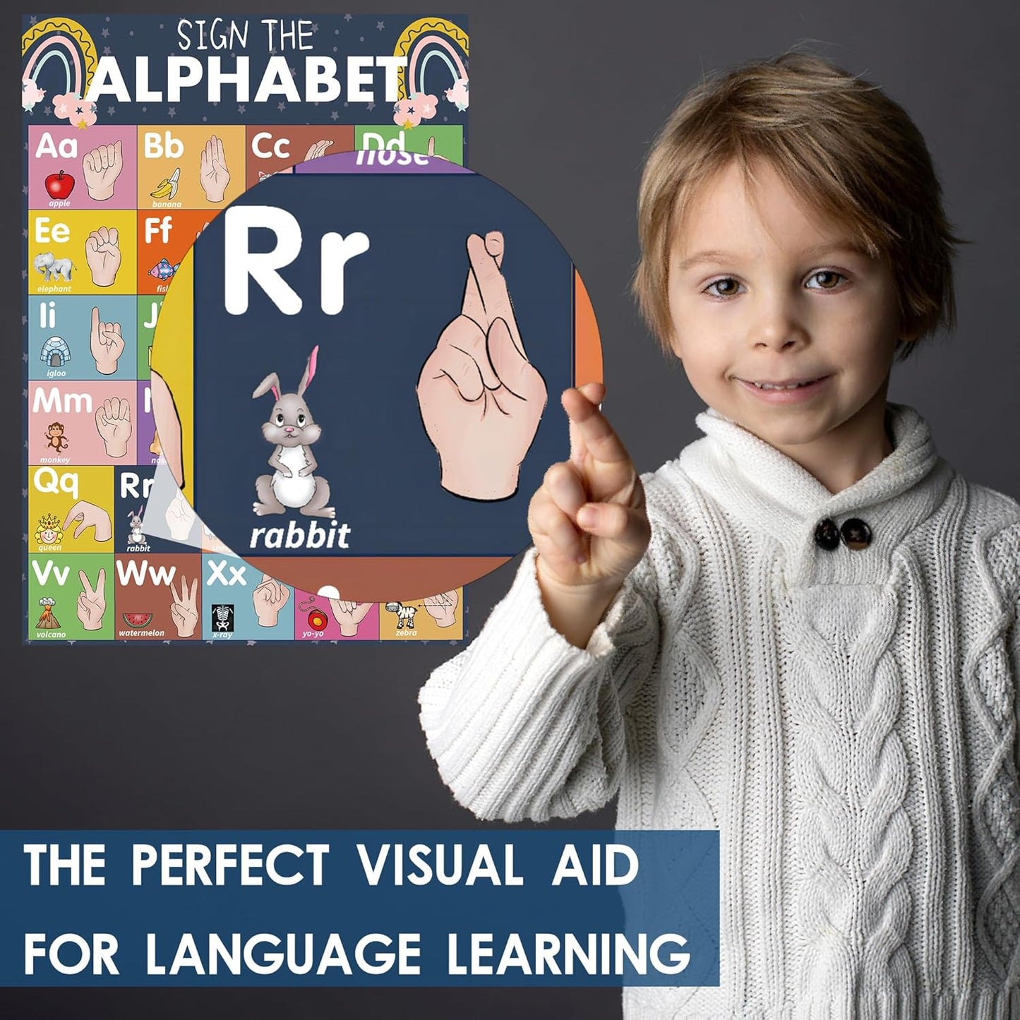 YIYDONG 24 Boho American Sign Language Posters for Kids, Babies & Toddlers, ABC ASL Flash Cards, Classroom Decor