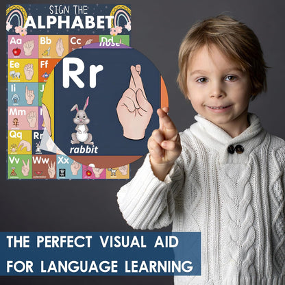 YIYDONG 24 Boho American Sign Language Posters for Kids, Babies & Toddlers, ABC ASL Flash Cards, Classroom Decor