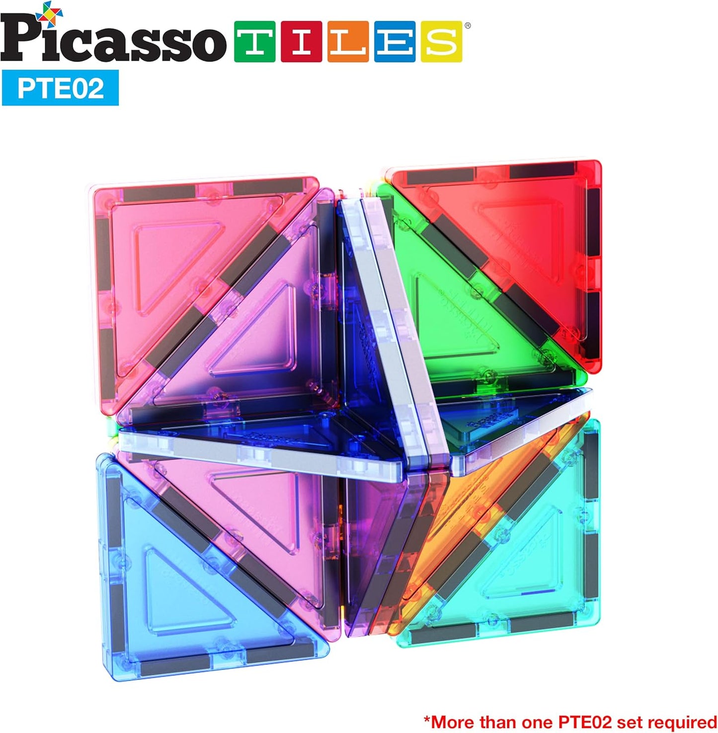PicassoTiles 4pcs Magnetic Building Block Large Square Shape Magnet Tiles Construction Toy STEM Learning Kit Educational Playset Playboard Pretend Play Stacking Blocks Child Brain Development PTE09