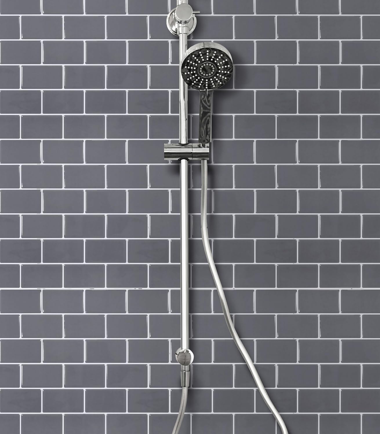 VViViD 11 Sheets Peel and Stick Grey Gloss Faux Ceramic Brick Wall Tiles, Self Adhesive Backsplash 12”x12”, 2mm Thick Kitchen, Bathroom (11 sq. ft.)