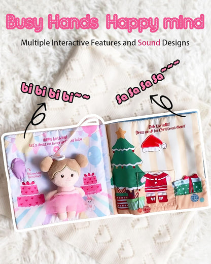 LeyaDoll Interactive Sensory Soft Cloth Book, Educational Crinkle Quiet Activity Busy Book for Babies,Toddler Travel Toy Gift for 1-3 Year Old Boys and Girls (A Berry Special Day)