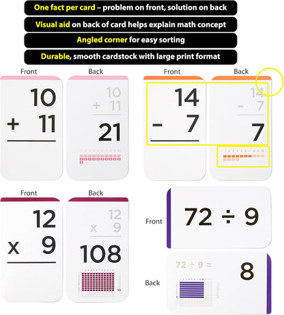 Award-Winning Math Flash Cards – 600 Addition, Subtraction, Multiplication & Division Facts – 2 Facts Per Card – 20 Games & Teaching Methods – Grades 1–6 – Classroom, Homeschool & Teacher-Approved