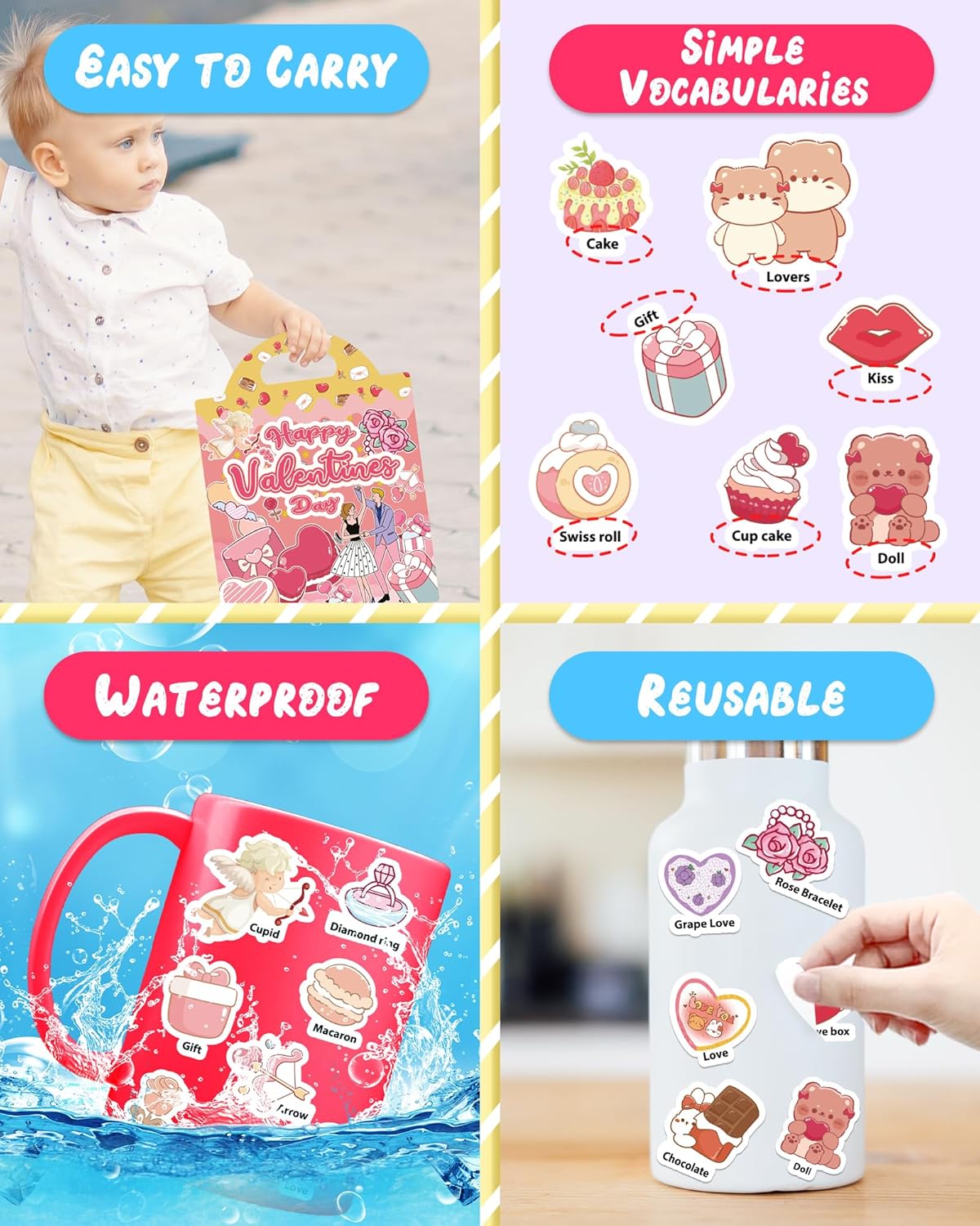 Benresive Reusable Sticker Book for Toddlers, Stickers for Kids, Travel Toys for Arts & Crafts Activities, Birthday Gift for Boys & Girls, Animals Dinosaurs Insects Themes