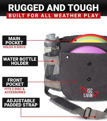 Disc Golf Bag | Frisbee Golf Bag | Easy to Carry | Lightweight Fits Up to 10 Discs | 16 oz Waxed Canvas Sturdy Design | Belt Loop | Double Button Design | Bottle Holder
