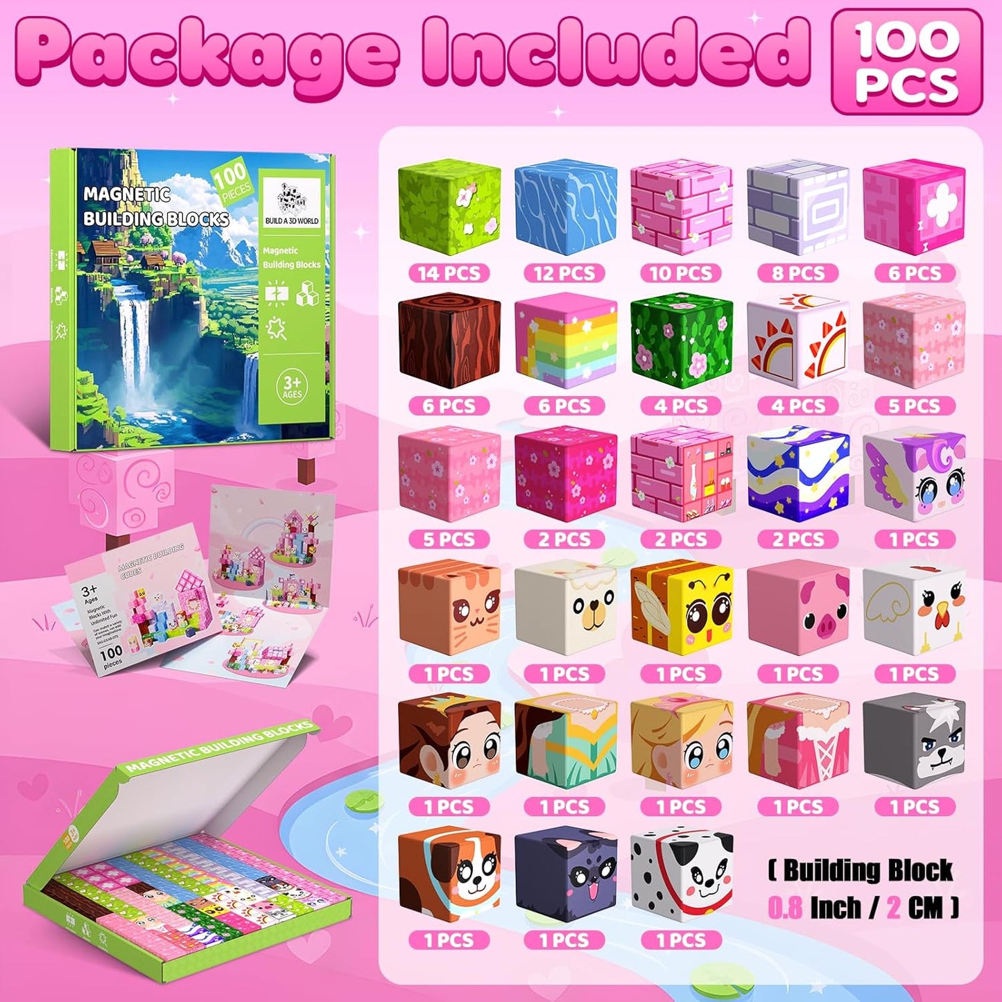 Magnetic Blocks, 150PCS Magnetic Building Blocks, Stacking Magnets for Kids, Sensory Toy for STEM Constructions Magnet Blocks for Girls Age 3+, Christmas Birthday Gifts (Snow Castle)