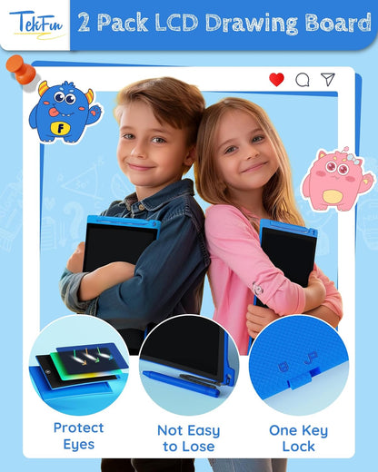 TEKFUN Kids Toys, 2Pcs LCD Writing Tablet with 4 Stylus, 8.5in Erasable Doodle Board Mess Free Drawing Pad for Kids, Car Trip Educational Toys Birthday for 3 4 5 6 7 Girls Boys