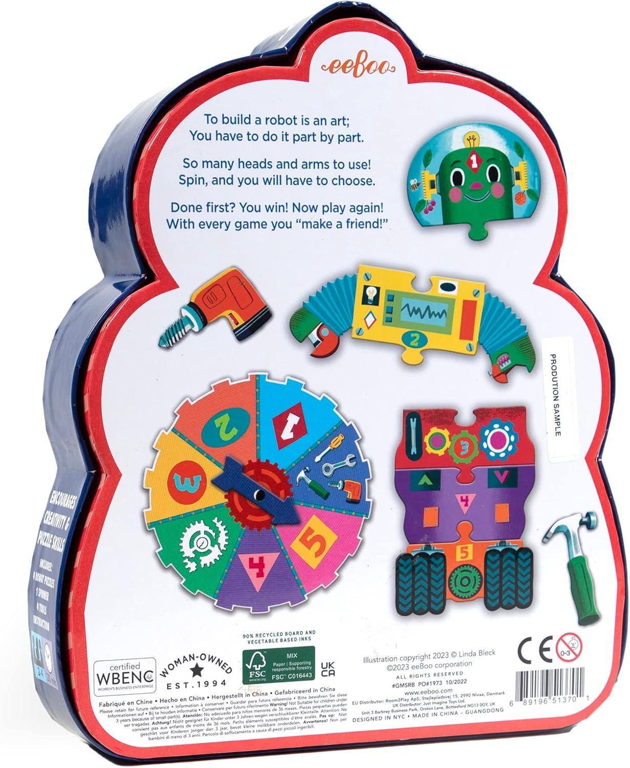 eeBoo Build a Robot Spinner Game - Award Winning Number Matching Robot Building Game, Screen-Free Fun for 2-4 Players, Kids Ages 3 and up