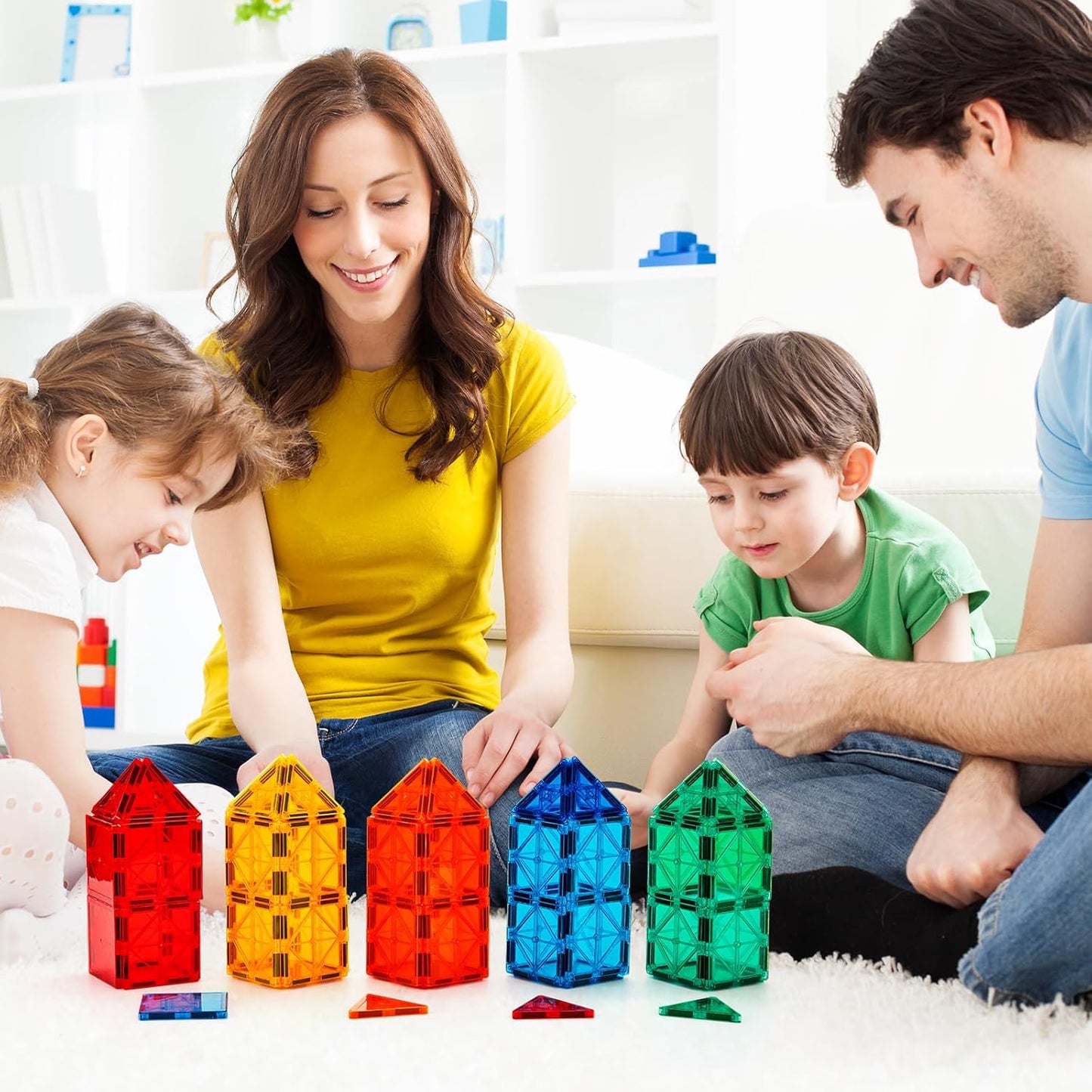 FNJO Magnetic Tiles, 100PCS Building Blocks, STEM Magnets Building Toy Set, Preschool Kindergarten Construction Stacking Toy, School Teacher Supplies, Classroom Must Haves