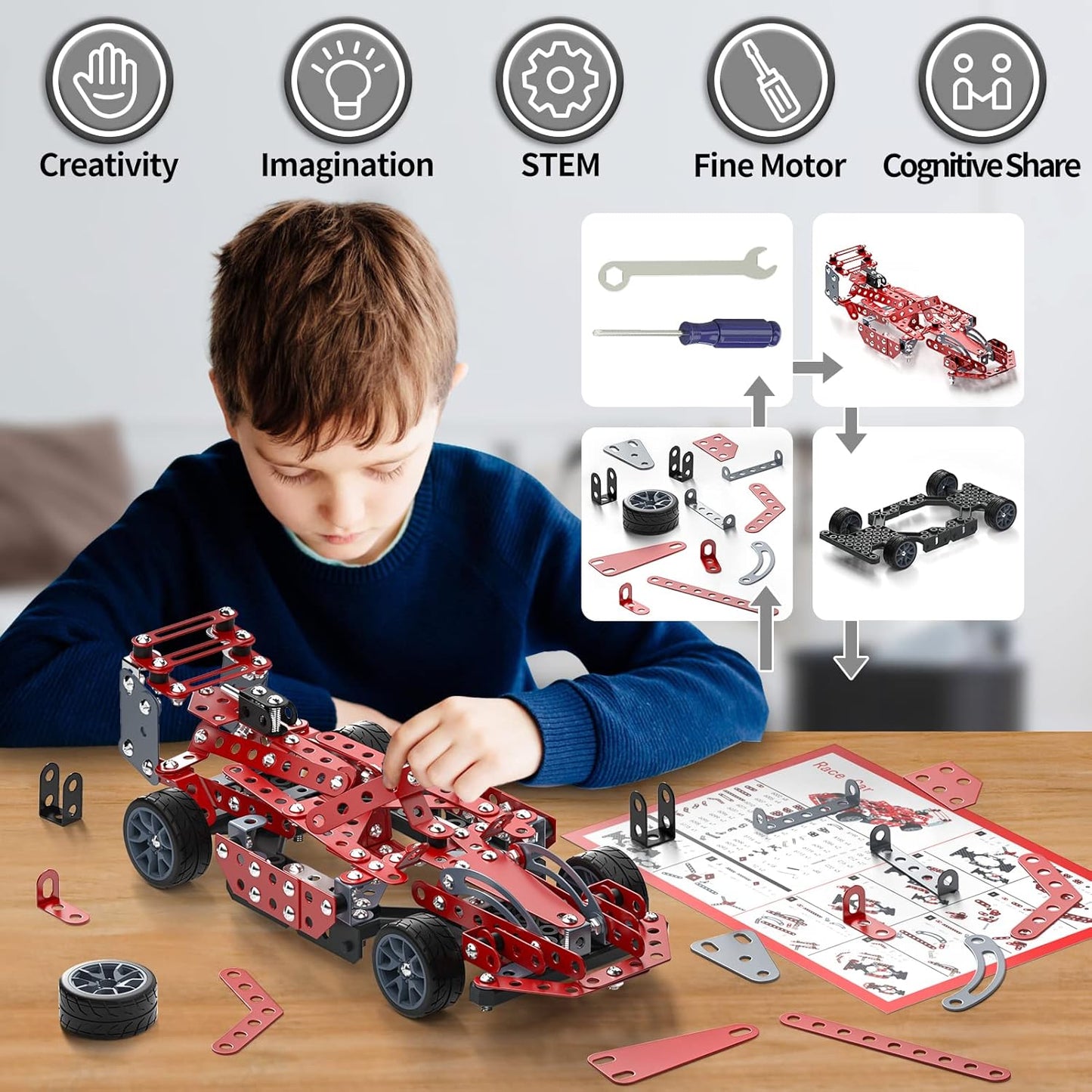 Lucky Doug STEM Building Projects Model Train Set Toys for Boys Kids 8 9 10 11 12 Years Old and Older - 340 PCS DIY Metal Building STEM Toys