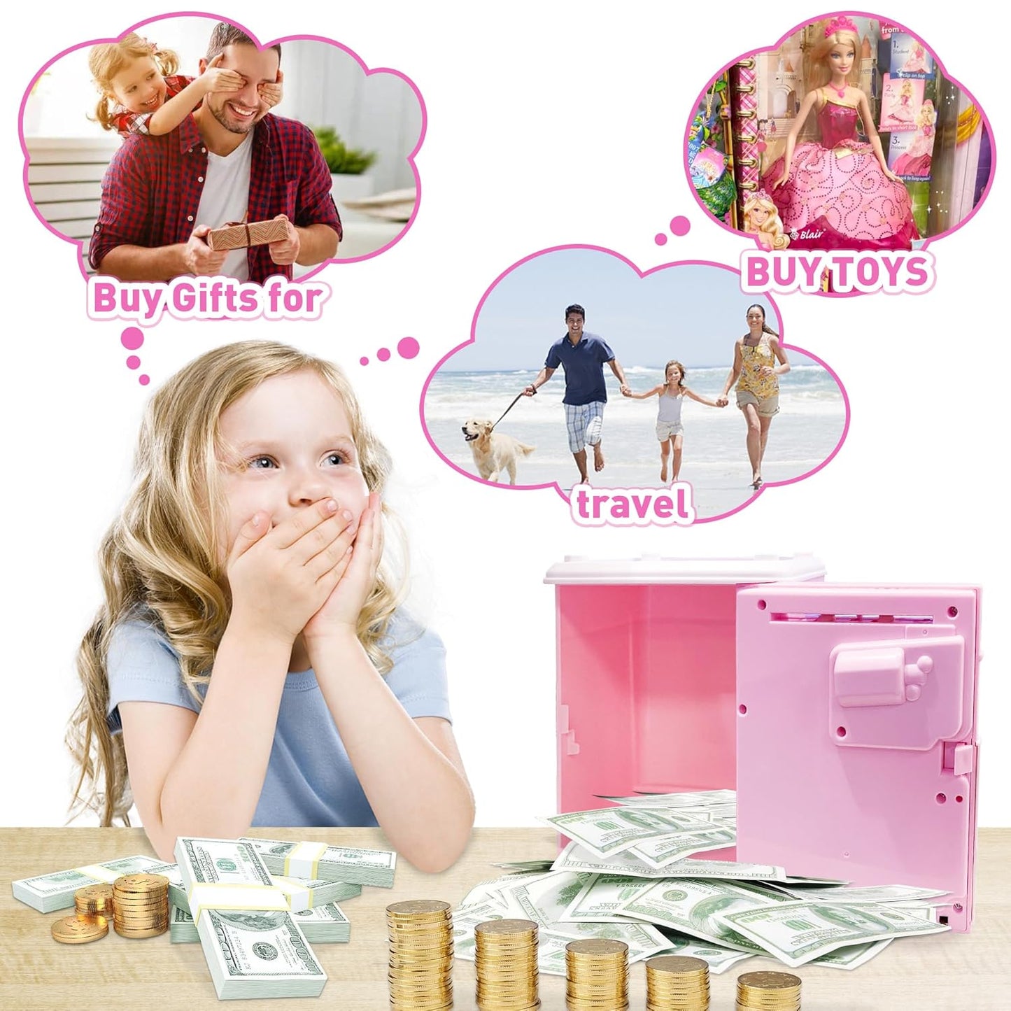 JUNEU Unicorn Piggy Bank for Kids, Gifts for 5 6 7 8 9 10 Year Old Girls, Kids Electronic Piggy Bank, Girls Birthday Gifts, Educational Toys for Girl Boys, Kid Money Saving Box, Mini ATM Coin Bank