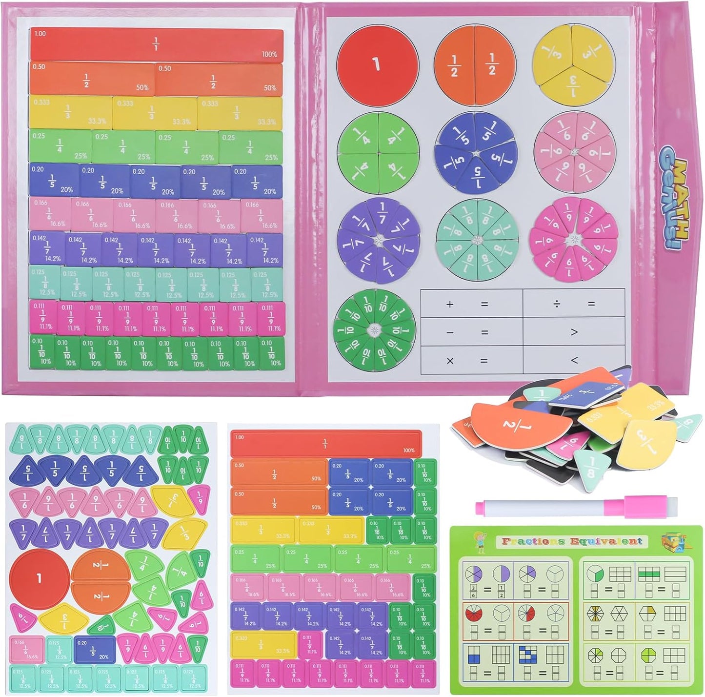 Magnetic Fraction Educational Puzzle with Fraction Tiles & Circles, Math Manipulatives Montessori Learning Toys to Help Kids Learn Fractions and Build Early Math Skills (Blue)