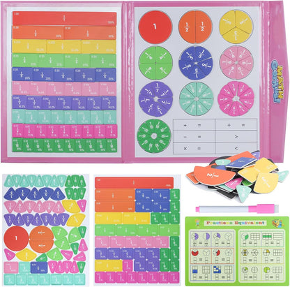 Magnetic Fraction Educational Puzzle with Fraction Tiles & Circles, Math Manipulatives Montessori Learning Toys to Help Kids Learn Fractions and Build Early Math Skills (Blue)