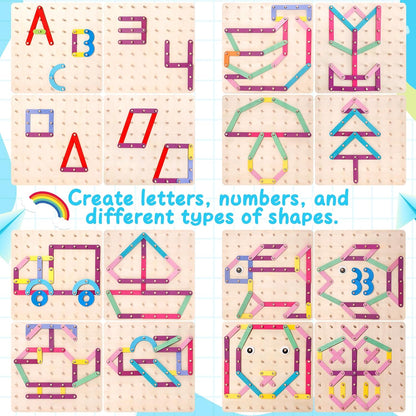 EZVYAO Wooden Montessori Toy for Toddlers, Letter Number Construction Set Pegboard Puzzle Stacking Blocks, Preschool Learning ABC Shape Educational Toys for Kids Boys Girls