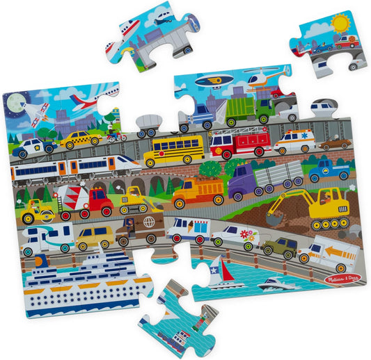 Melissa & Doug Traffic Jam, City Vehicle Themed Jumbo Floor Puzzle, 24-Piece Jigsaw Puzzle with Multiple Vehicles, 3 x 2 Foot Toddler Puzzles for Kids Ages 3+