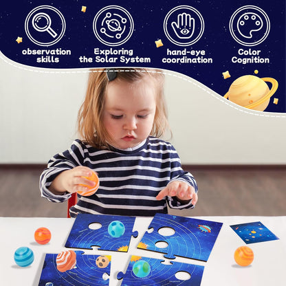 Adena Montessori Wooden Solar System Model Board, Puzzle with 3D Planets Models for 3-6 Year Old Kids, Preschool Science Toys, STEM Toys, Gift for Boys & Girls