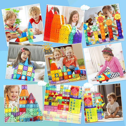 Paaxido Magnetic Tiles - 130PCS Magnetic Blocks for Kids, Magnet Tiles Building Blocks Set with 2 Cars, Construction STEM Magnet Toys Gift for Kids, Boys and Girls 3 4 5 6 7 8+ Year Old