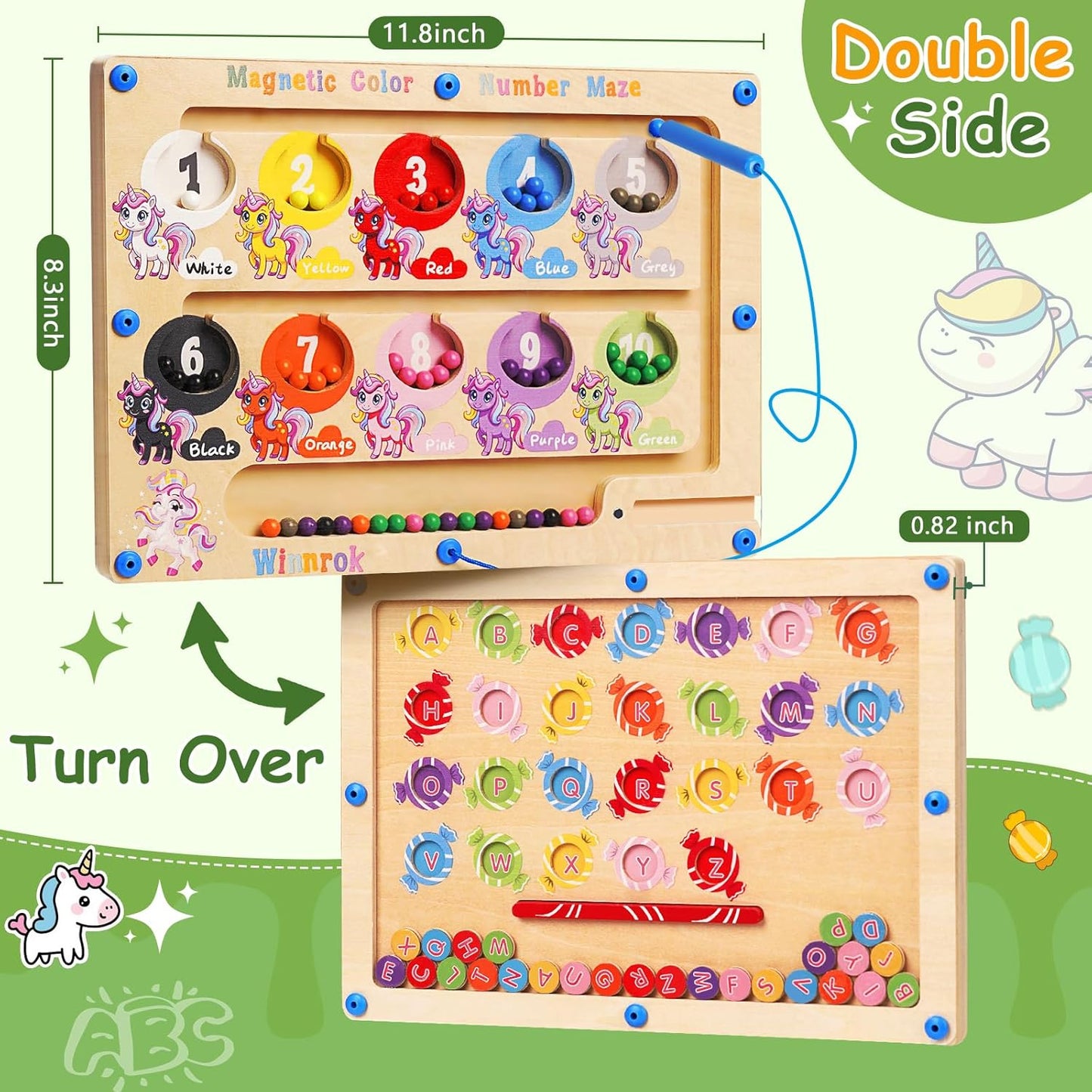 2 in 1 Magnetic Color and Number Maze, ABC Alphabet Puzzles Board Magnet Ice Cream Toys, Montessori Educational Magnet Puzzle, Preschool Learning Counting Toys for 2 3 4 5 Birthday Gifts