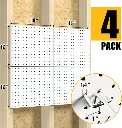 Spampur Peg Board, 4 Pack Metal Pegboard Panels with 50 Hooks, Black Pegboards Wall Organizer, Heavy Duty Peg Board for Walls Home, Garage Tool Storage, Office Organization, Craft Room, Kitchen