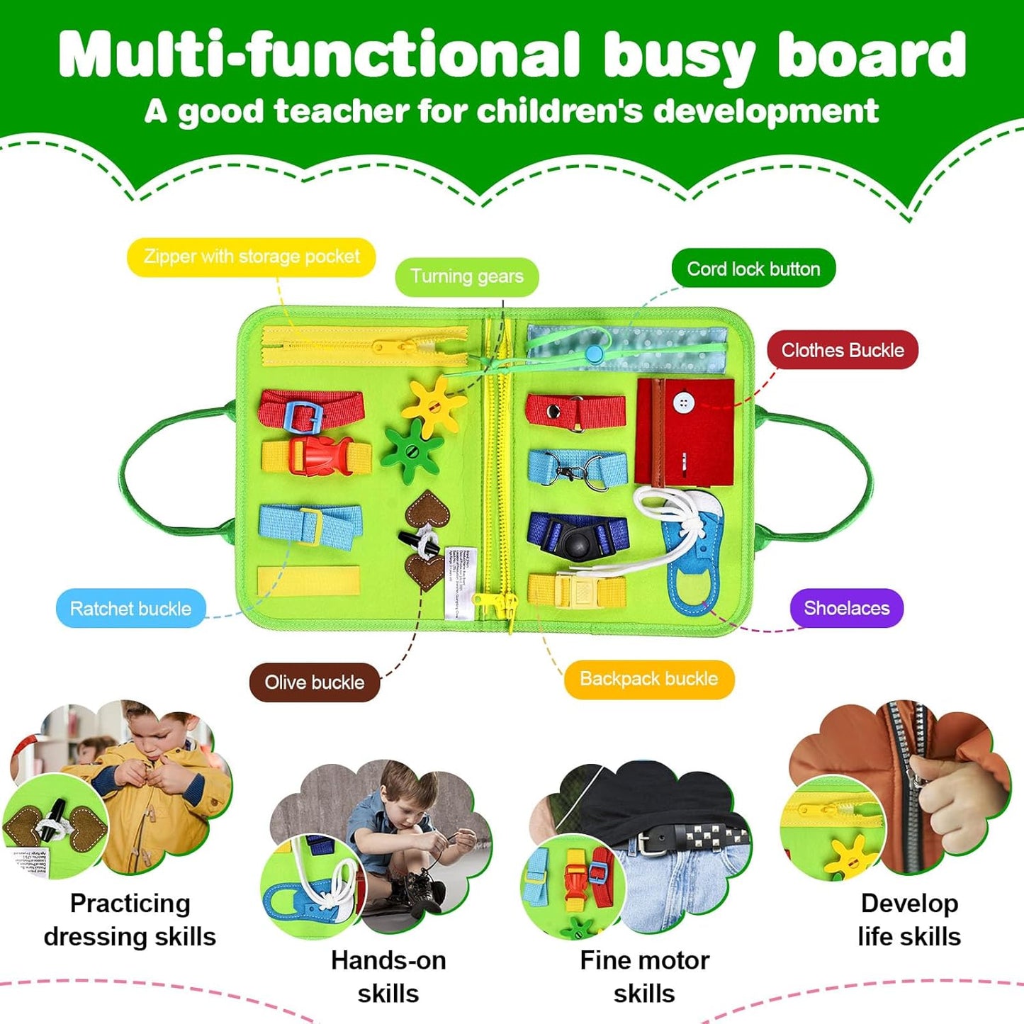 JHkim Busy Board Montessori Toys for 1 2 3 4 Year Old Boys Girls Gifts, Sensory Toy for Toddlers 1-3, Educational Activities Travel Toy for Airplane Car, Busy Book for Learning Fine Motor Skills,Blue