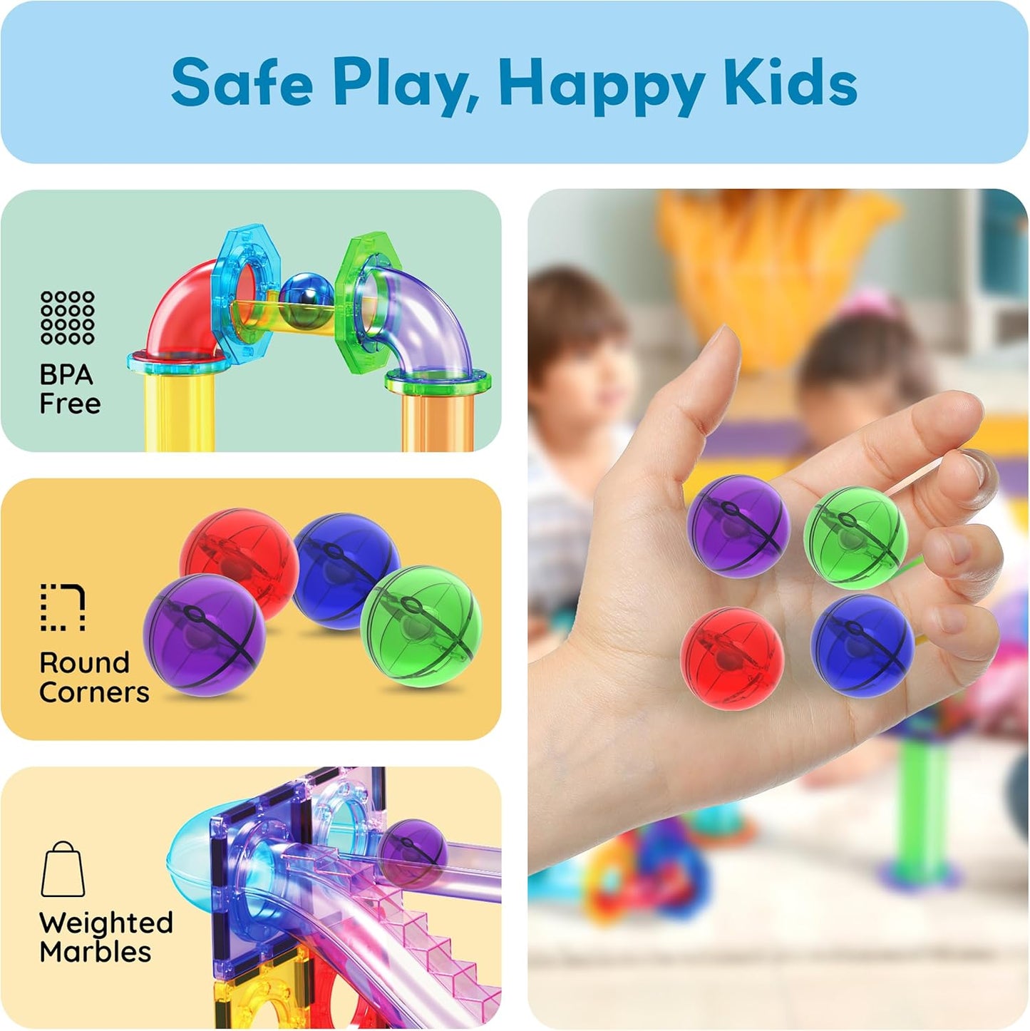 PicassoTiles 70pc Marble Run Magnetic Tiles STEM Set for Kids Ages 3 and Older Magnet Tile Marbles Maze Building Blocks Brain Development Toy Preschool Educational Learning Construction Playset PTG70