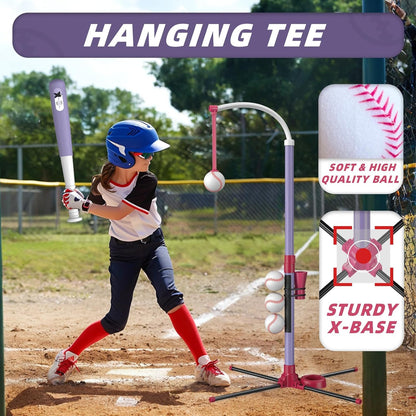 Wee Wonders 4 in 1 T-Ball Sets for Kids 3-5 with Toss and Catch Ball, Toddler Baseball with Auto Pitching Machine/6 Balls, Outdoor Sport Toys Gifts for Boys Girls