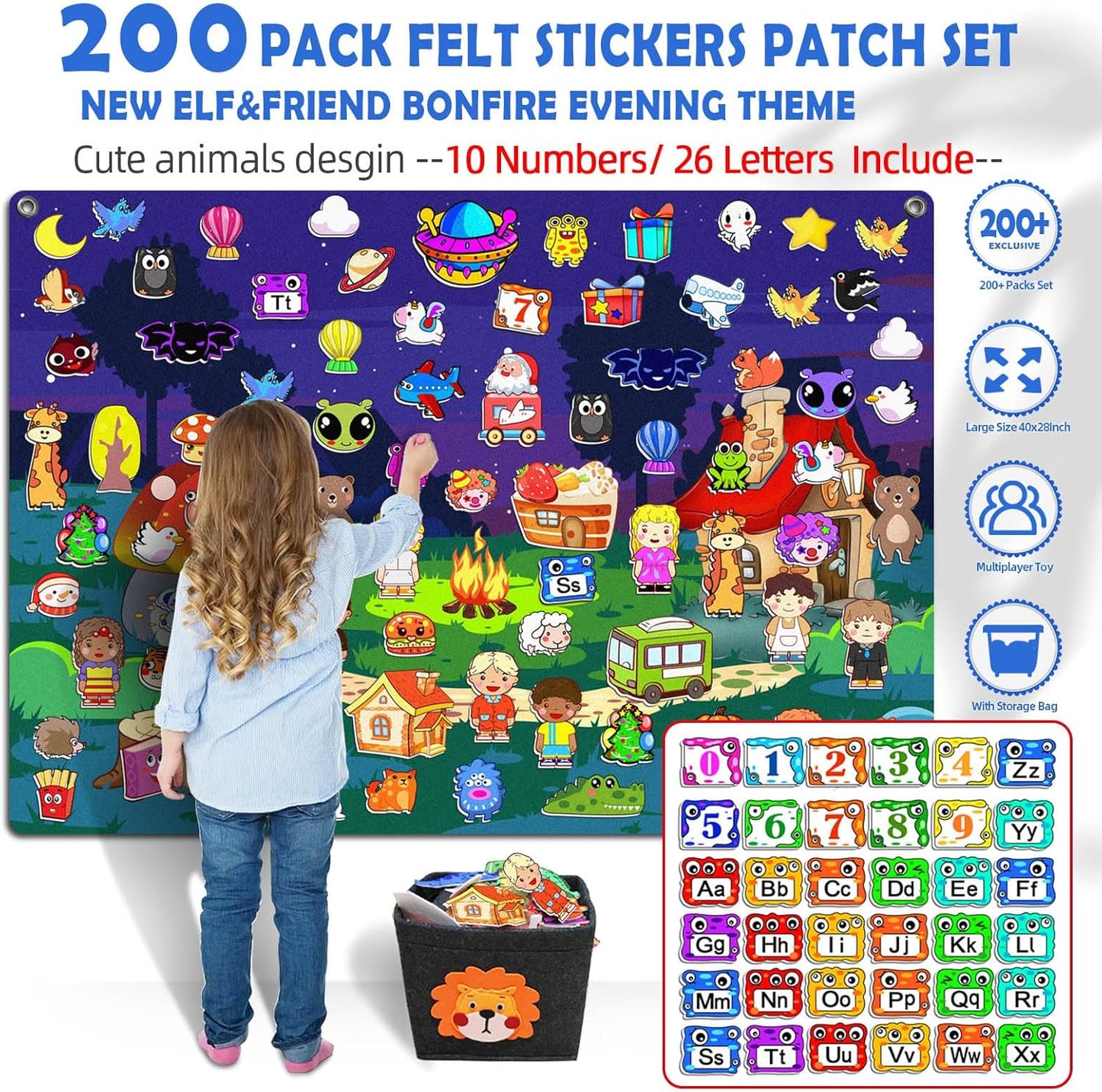 SKOLESK 204Pcs Animals Felt Busy Board Story Set with Storage Bag Preschool Large Wall Storyboard Forest Themed Early Learning Interactive Play Kit Wall Hanging Gift for Toddlers Kids 40 X 28 Inch