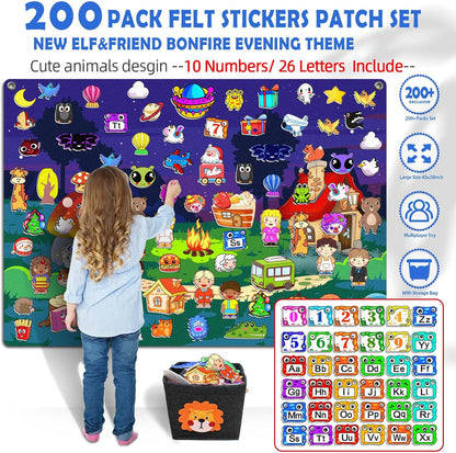 SKOLESK 204Pcs Animals Felt Busy Board Story Set with Storage Bag Preschool Large Wall Storyboard Forest Themed Early Learning Interactive Play Kit Wall Hanging Gift for Toddlers Kids 40 X 28 Inch