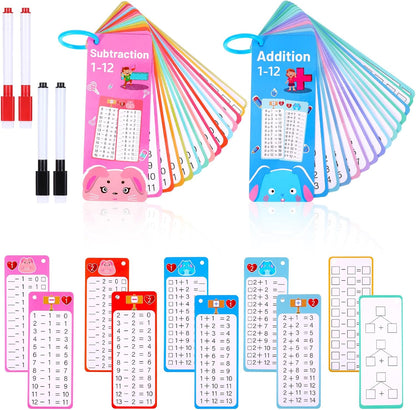 36Pcs Multiplication and Division Flash Cards, Math Flash Cards with 4 Markers 2 Rings, 0-12 Dry Erase Educational Time Table Flash-Cards for 1st to 3rd Grades Home School Fun Learning with Math Game