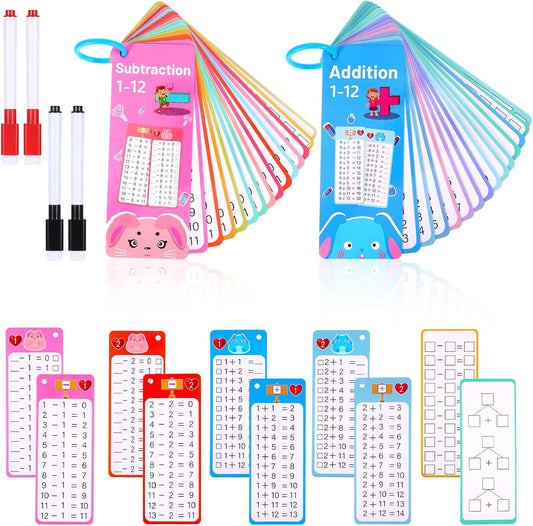 36Pcs Multiplication and Division Flash Cards, Math Flash Cards with 4 Markers 2 Rings, 0-12 Dry Erase Educational Time Table Flash-Cards for 1st to 3rd Grades Home School Fun Learning with Math Game