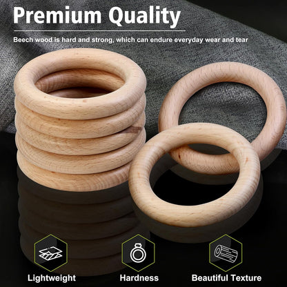 FoDau770 5pcs Natural Beech Wooden Rings, Unfinished Solid Wood Rings Heavy Duty Wood Circles, Macrame Craft Circles for Party, Home Decor & DIY Making - Outer Diameter: 3 Inch
