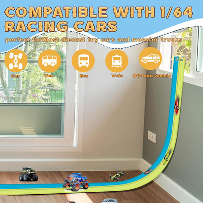 Flex Tracks 15 Ft for Kids Starter Set, Flexible Race Car Ramp Track with Suction Cups Compatible with Diecast 1/64th Cars for Ages 3 & Up (Black & Red)