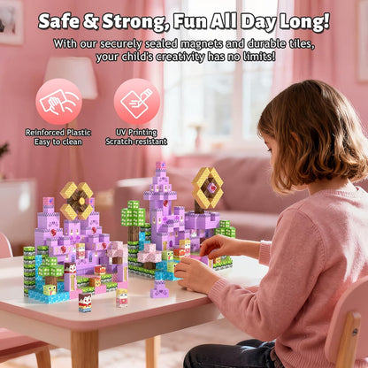 150pcs Magnetic Blocks,Magnetic Building Blocks STEM Toys for Kids Ages 3+,Magnet Tiles with Forest Animals Blocks Set, Educational Sensory Toys for Toddlers,Boys & Girls–Creative Game Gift