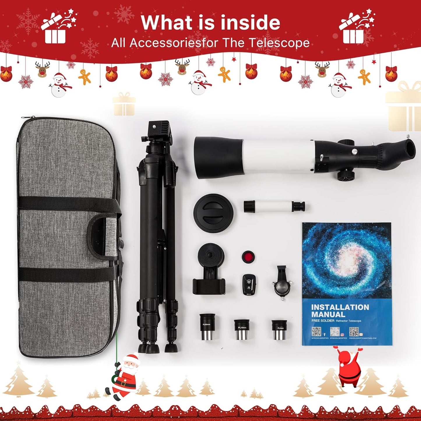 FREE SOLDIER Telescope for Kids 70mm Aperture Astronomical Refractor Telescopes for Beginners (15X-150X) 300mm Telescope for Adults High Powered with A Phone Adapter & A Wireless Remote (White)