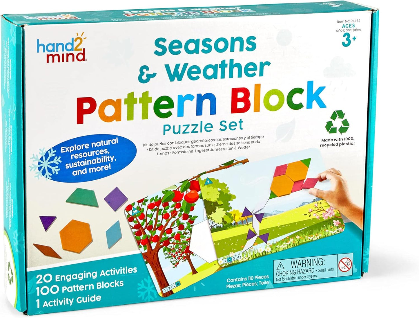 hand2mind Recycling and Conservation Pattern Block Puzzle Set, Tangram Puzzle, Geometric Shapes for Kids, Pattern Blocks Cards, Pattern Play, Toddler Battern Blocks, Kindergarten Learning Activities